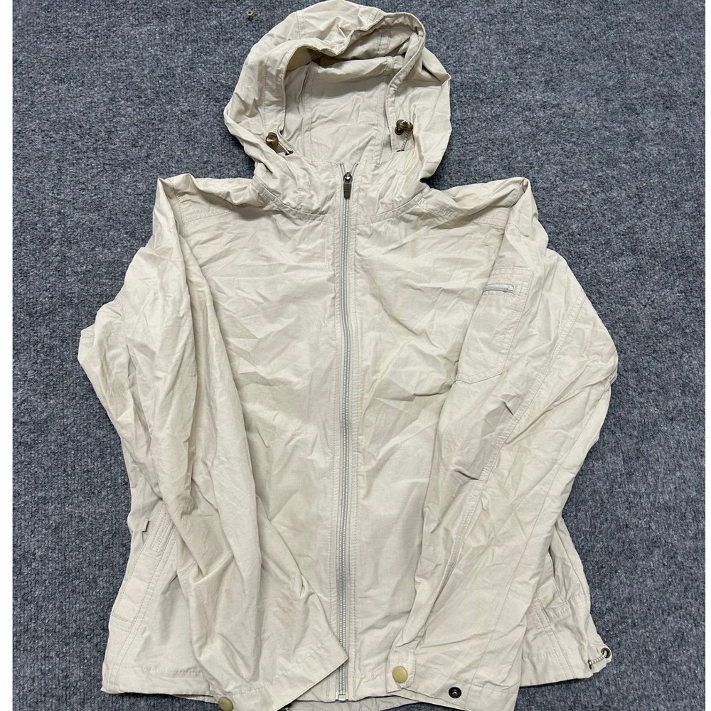 Columbia Jacket Womens Size M Beige Full Zip Hooded Cotton Nylon Windbreaker